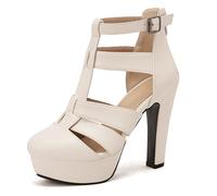 Eestfy Women's Punk Platform Sandals High Heel Gladiator Cage Heels Open Toe Buckle Strap Statement Fashion Shoes for Streetwear Concert Festival and Nightlife White