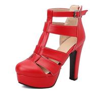 Eestfy Women's Punk Platform Sandals High Heel Gladiator Cage Heels Open Toe Buckle Strap Statement Fashion Shoes for Streetwear Concert Festival and Nightlife Red