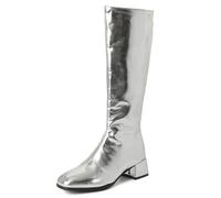 Eestfy Women's Retro Metallic Knee High Boots Block Heel Go-Go Style Dance Boots with Zipper Closure for Club Party Stage and Performance,Silver,8 UK