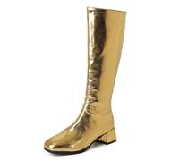 Eestfy Women's Retro Metallic Knee High Boots Block Heel Go-Go Style Dance Boots with Zipper Closure for Club Party Stage and Performance,Gold,7 UK