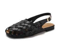 Eestfy Women's Roman Sandals Vintage Woven Cage Construction with Closed Toe Protection Buckle Slingback Flats & Retro Summer Footwear for Weekend Casual & City Walking,Black,4 UK