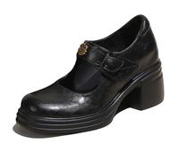 Eestfy Women's Round Toe Mary Janes Platform Chunky Heel Adjustable Strap Pumps for Travel & Daily Walking Faux Leather Hidden Wedge Court Shoes Lightweight Foam Sole,Black,1.5 UK