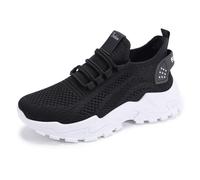 Eestfy Women's Running Sneakers, Fashion Mesh Athletic Shoes with Breathable Knit Upper & Cushion Sole, Lightweight Lace-Up Trainers for Walking & Everyday Fitness,Black,8 UK