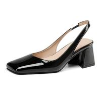 Eestfy Women's Slingback Pumps Patent Leather Square Toe Block Heel Court Shoes for Wedding Office Party Evening,Black,2 UK