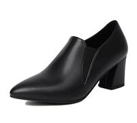 Eestfy Women's Slip-On High Heel Ankle Boots Pointed Toe Block Heel Leather Pumps for Work Party Professional Style,Black PU,9 UK