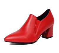 Eestfy Women's Slip-On High Heel Ankle Boots Pointed Toe Block Heel Leather Pumps for Work Party Professional Style,Red,5 UK