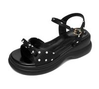 Eestfy Women's Slip On Platform Sandals Open Toe Bow Knot Casual Sandals Shoes for Travel & Beach Wear Chunky Sole Easy Wear Comfortable Style,Black,5 UK