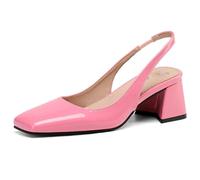 Eestfy Women's Slip On Work Heels Patent Leather Slingback Pumps Square Toe Block Heel Mid Heel Office Shoes Closed Toe Dress Pumps for Business Work,Rose red,13 UK