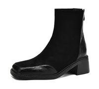 Eestfy Women's Square Toe Back Zip Ankle Boots Chunky Block Heel Faux Leather Short Dress Boots for Autumn & Winter Casual Wear & Streetwear,Black,5 UK