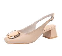 Eestfy Women's Square Toe Sandals Closed Toe Slingback Mid Block Heel Shoes