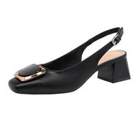 Eestfy Women's Square Toe Sandals Closed Toe Slingback Mid Block Heel Shoes