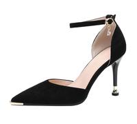 Eestfy Women's Stiletto Heel D'Orsay Ankle Strap Pointed Toe Pumps Metal Accent Dress Heels for Cocktail Parties & Evening Receptions Wide Fit,Black 7cm,2 UK