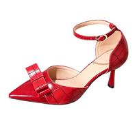 Eestfy Women's Stiletto Heel Pumps Pointed Toe, Ankle Strap Buckle Closed Toe D'Orsay Heels for Wedding & Office,Burgundy,6 UK
