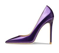 Eestfy Women's Stiletto Heels Sexy Pointy Court Shoes 10CM Classic Slip-on Pumps High Heels Patent Leather for Party Wedding,Purple,7 UK