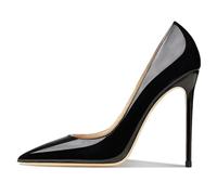 Eestfy Women's Stiletto Heels Sexy Pointy Court Shoes 10CM Classic Slip-on Pumps High Heels Patent Leather for Party Wedding,Black,10 UK