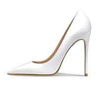 Eestfy Women's Stiletto Heels Sexy Pointy Court Shoes 10CM Classic Slip-on Pumps High Heels Patent Leather for Party Wedding,White,2 UK