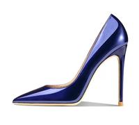 Eestfy Women's Stiletto Heels Sexy Pointy Court Shoes 10CM Classic Slip-on Pumps High Heels Patent Leather for Party Wedding,Dark Blue,6.5 UK