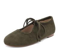 Eestfy Women's Suede Ballet Flats Round Toe Lace-Up Flat Shoes Soft Suede Upper Breathable Lining Casual Flats for Daily Wear,Green,10 UK