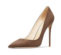 Eestfy Women's Suede Pointed Toe Stiletto Pumps High Heel Formal Court Shoes for Office Meeting & Professional Classic Heel Style,Dark Brown,7 UK