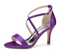 Eestfy Women's Summer Open Toe Strappy Sandals Stiletto Heel Cross Strap Dress Shoes Lightweight Elegant Ankle Buckle for Vacation Travel & Daily Wear,Dark Purple,7 UK