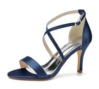 Eestfy Women's Summer Open Toe Strappy Sandals Stiletto Heel Cross Strap Dress Shoes Lightweight Elegant Ankle Buckle for Vacation Travel & Daily Wear,Dark Blue,6 UK