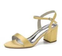Eestfy Women's Summer Satin Open Toe Block Heel Sandals Ankle Strap Dress Shoes for Vacation Travel & Daily Wear Lightweight Comfortable,Gold,3 UK