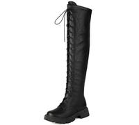 Eestfy Women's Thigh high Boots Ladies Over The Knee Boots Lace up and Combat Platform Sole Round Toe for Autumn & Winter Casual Walking,Black,6 UK