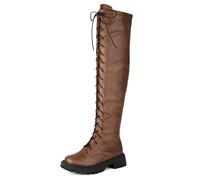 Eestfy Women's Thigh high Boots Ladies Over The Knee Boots Lace up and Combat Platform Sole Round Toe for Autumn & Winter Casual Walking,Brown,4.5 UK