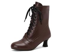 Eestfy Women's Victorian Mid Calf Lace Up Ankle Boots Round Toe Kitten Heel Side Zipper Short Boots for Autumn & Evening Reception,Brown,15 UK