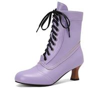 Eestfy Women's Victorian Mid Calf Lace Up Ankle Boots Round Toe Kitten Heel Side Zipper Short Boots for Autumn & Evening Reception,Purple,5 UK