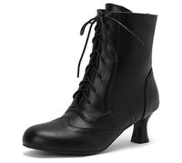 Eestfy Women's Victorian Style Ankle Boots Chunky Block Heel Round Toe Lace-Up Side Zipper Short Boots for Autumn & Evening Reception Wide Fit,Black,15 UK