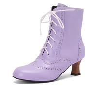 Eestfy Women's Victorian Style Ankle Boots Chunky Block Heel Round Toe Lace-Up Side Zipper Short Boots for Autumn & Evening Reception Wide Fit,Purple,15 UK
