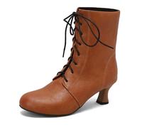 Eestfy Women's Victorian Style Ankle Boots Chunky Kitten Heel Lace-Up Round Toe Short Booties for Cocktail Party & Wedding Reception,Yellow,12 UK