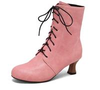 Eestfy Women's Victorian Style Ankle Boots Chunky Kitten Heel Lace-Up Round Toe Short Booties for Cocktail Party & Wedding Reception,Pink,11 UK