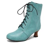 Eestfy Women's Victorian Style Ankle Boots Chunky Kitten Heel Lace-Up Round Toe Short Booties for Cocktail Party & Wedding Reception,Green,6.5 UK