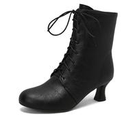 Eestfy Women's Victorian Style Ankle Boots Chunky Kitten Heel Lace-Up Round Toe Short Booties for Cocktail Party & Wedding Reception,Black,6 UK