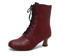 Eestfy Women's Victorian Style Ankle Boots Chunky Kitten Heel Lace-Up Round Toe Short Booties for Cocktail Party & Wedding Reception,Burgundy,9 UK