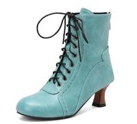 Eestfy Women's Victorian Style Ankle Boots Chunky Low Mid Heel Round Toe Lace-Up Front Faux Leather Short Booties for Cocktail Party Bridal Reception,Green,13 UK