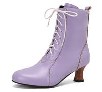Eestfy Women's Victorian Style Ankle Boots Round Toe Chunky Block Heel Lace-Up Short Boots Wedding Ankle Booties for Autumn & Evening Reception,Purple,15 UK