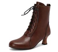 Eestfy Women's Victorian Style Ankle Boots Round Toe Chunky Block Heel Lace-Up Short Boots Wedding Ankle Booties for Autumn & Evening Reception,Brown,15 UK
