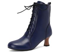 Eestfy Women's Victorian Style Ankle Boots Round Toe Chunky Block Heel Lace-Up Short Boots Wedding Ankle Booties for Autumn & Evening Reception,Blue,15 UK