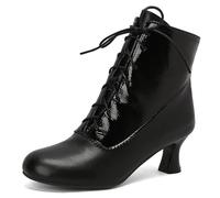 Eestfy Women's Victorian Style Ankle Boots Round Toe Chunky Block Heel Mid Heel Short Boots Lace-Up Design Side Zipper Booties Evening Reception,Black,15 UK