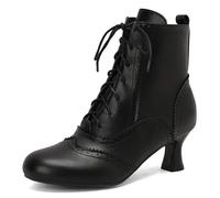 Eestfy Women's Victorian Style Ankle Boots Side Zipper Mid Heel Lace Up Round Toe Retro Short Boots Brogue Pattern for Winter & Gothic Reception Durable,Black,7 UK