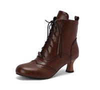 Eestfy Women's Victorian Style Ankle Boots Side Zipper Mid Heel Lace Up Round Toe Retro Short Boots Brogue Pattern for Winter & Gothic Reception Durable,Brown,8 UK