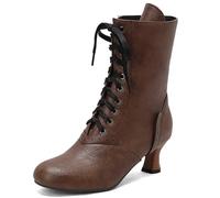 Eestfy Women's Victorian Style Mid-Calf Boots Lace-Up Design with Round Toe Chunky Heel Retro Inspired Dress Boots for Casual & Office Wear,Brown,13 UK