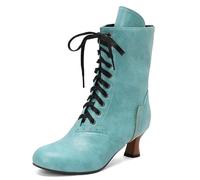 Eestfy Women's Victorian Style Mid-Calf Boots Lace-Up Design with Round Toe Chunky Heel Retro Inspired Dress Boots for Casual & Office Wear,Green,9 UK