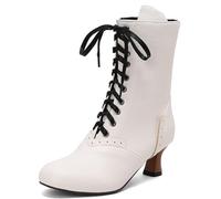 Eestfy Women's Victorian Style Mid-Calf Boots Lace-Up Design with Round Toe Chunky Heel Retro Inspired Dress Boots for Casual & Office Wear,White,2 UK