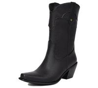 Eestfy Women's Western Style Mid-Calf Boots Chunky Heel Square Toe Simple Design Cowboy Boots for Casual Outing & Streetwear Wide Size,Black,8 UK