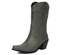 Eestfy Women's Western Style Mid-Calf Boots Chunky Heel Square Toe Simple Design Cowboy Boots for Casual Outing & Streetwear Wide Size,Green,5 UK