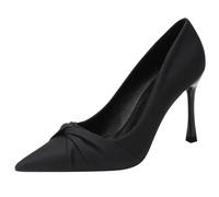 Eestfy Women's Wide Fit Mid Heel Pointed Toe Pumps Satin Court Shoes Slip On Dress Shoes for High Instep & Extended Sizes Comfortable Work & Wedding Heels,Black 7cm,10 UK